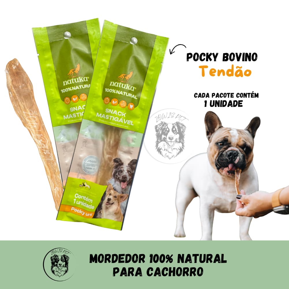 Mordedor 100% Natural Pet Pocky Uni Tendão Bovino Sem Pelos Unidade para Cachorro - Natuka