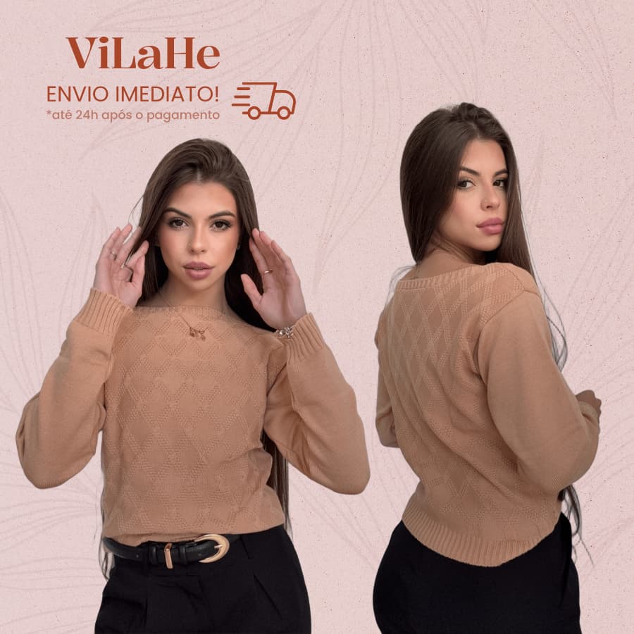 Blusa Tricot Modal Ombro Ombro Feminina Losango Confortável Elegante Ajustada Manga Longa Premium
