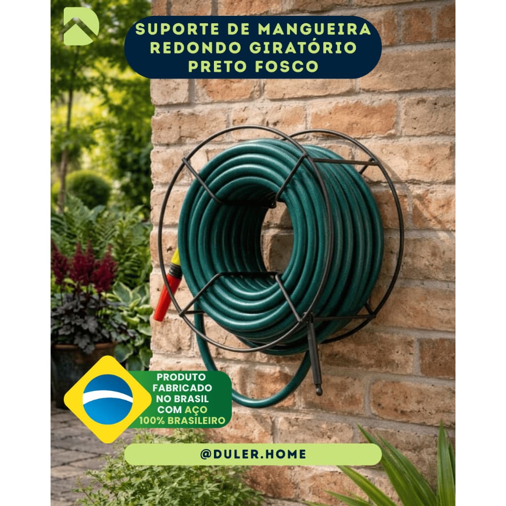 Enrolador Mangueira Giratório Até 30m Parede Branco ou Preto Fosco Duler Resistente