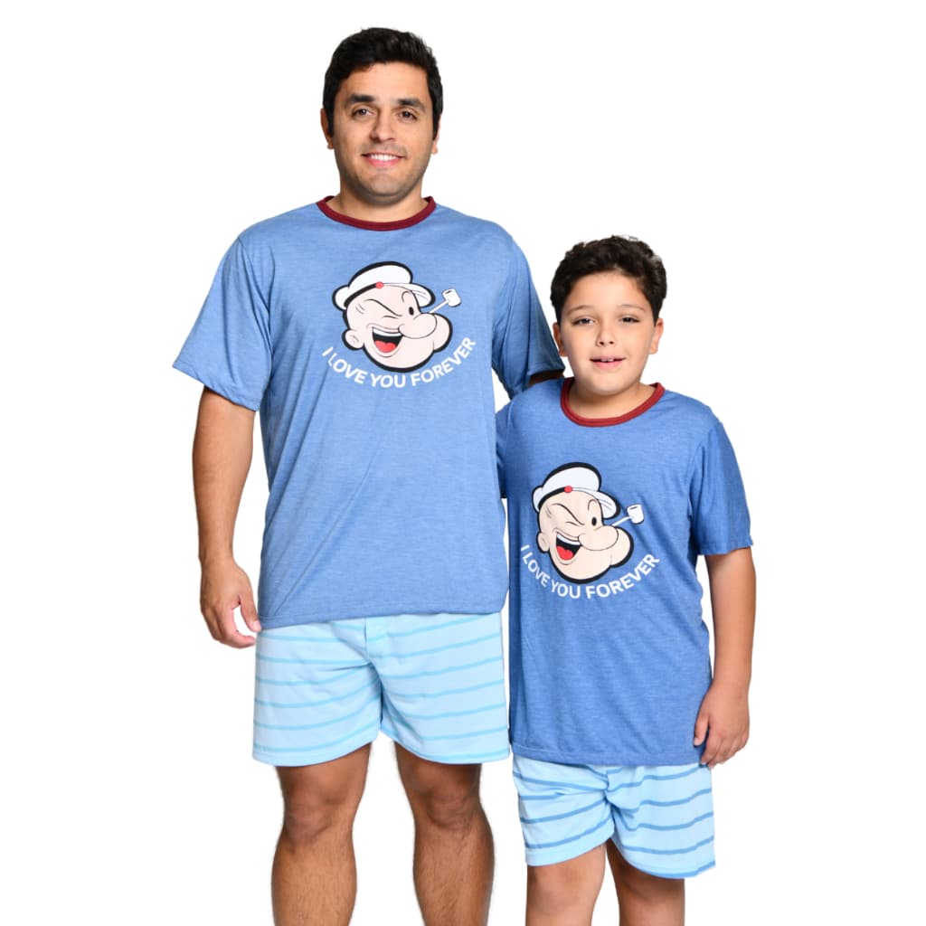 Kit 2 Pijamas de Verão Pai e Filho Manga Curta e Short Personagens