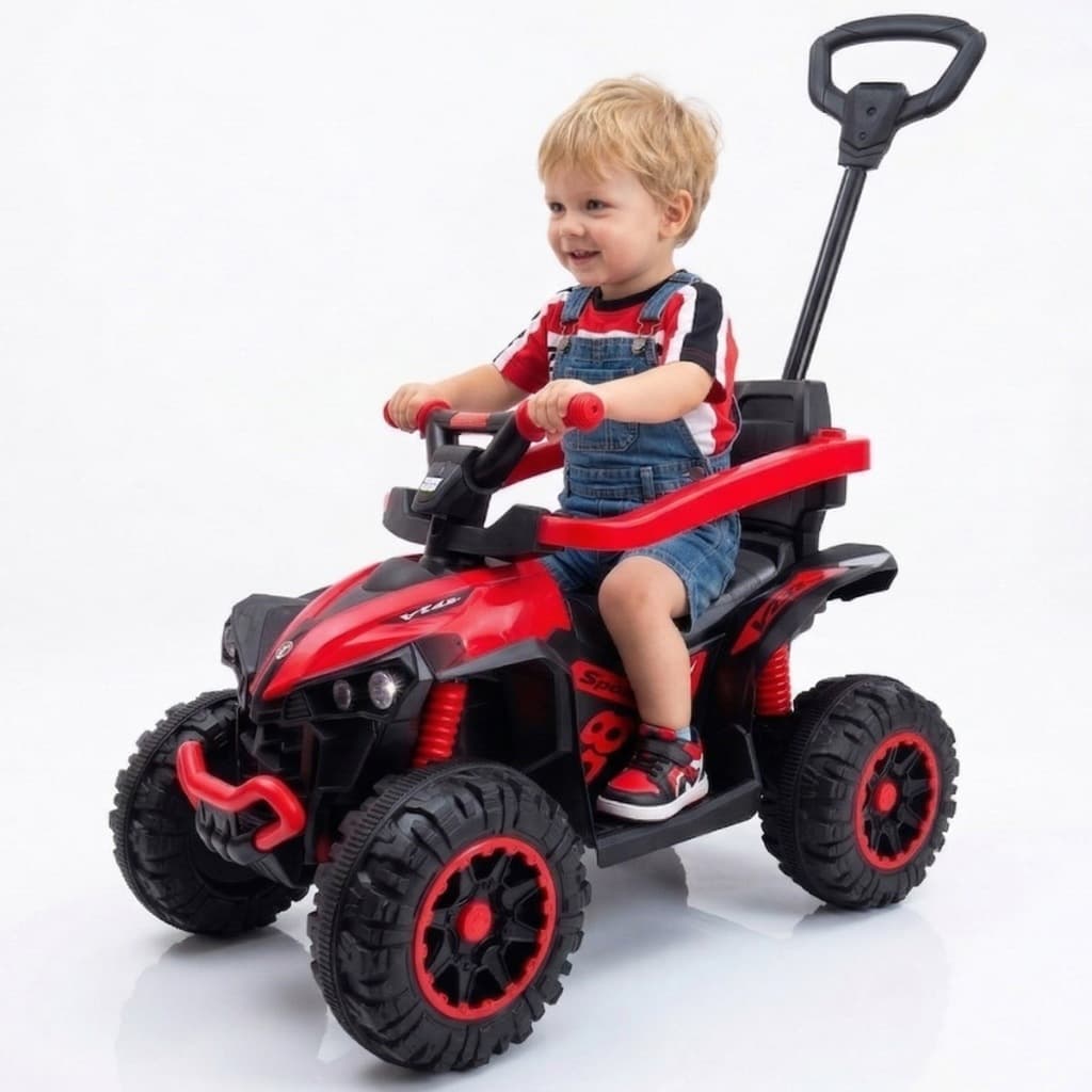 Quadriciclo Infantil com Haste Direcionável Sons e Luzes Carrinho de Passeio Bebe Empurrador Seguro