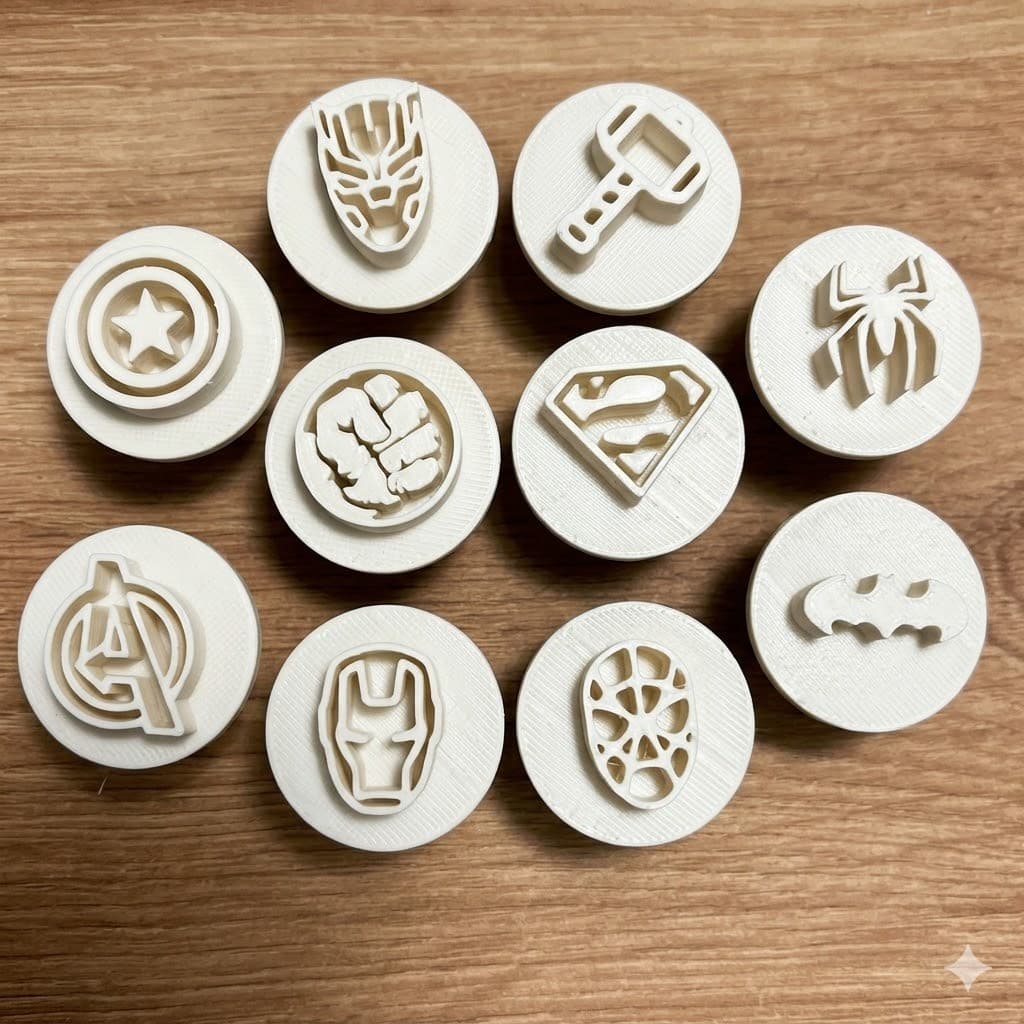 Kit 10 Carimbos para Brigadeiro E Doces Super Heróis – Marcador Confeitaria Festa Infantil Biscuit