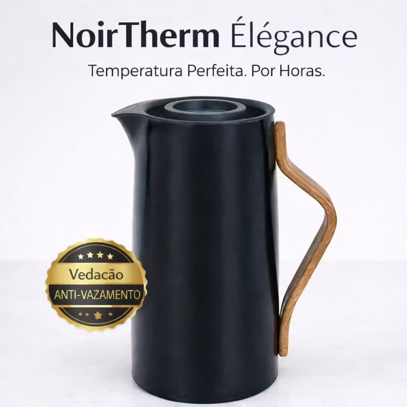 Garrafa Térmica 1L Preta Premium NoirTherm Élégance Garrafa café Quente e Frio por Horas Anti Vazamento