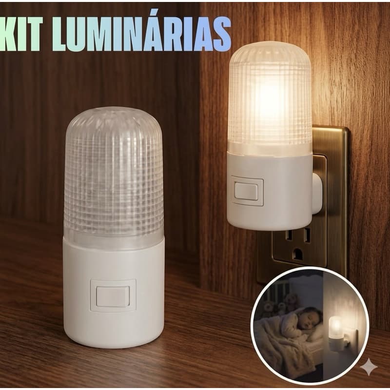 Luz led noturna tomada bivolt quarto bebê corredor banheiro abajur infantil kit 1 2 3 4