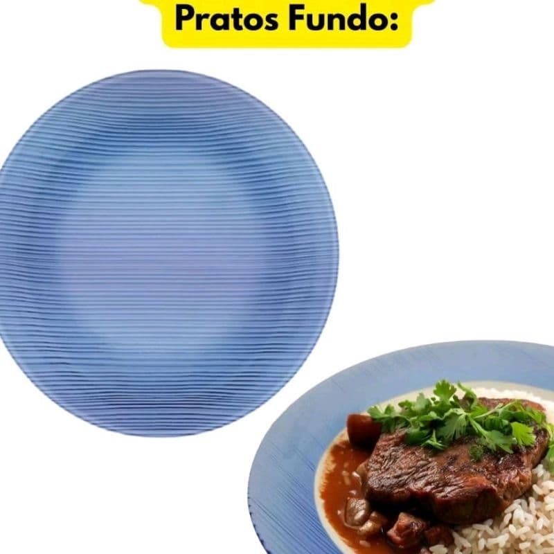 Prato fundo azul com textura de linha para servir.