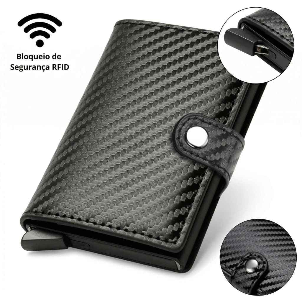 Carteira Slim Pop-Up Automática Bloqueio RFID Antifurto Ultrafina Alumínio Porta Cartões Unissex
