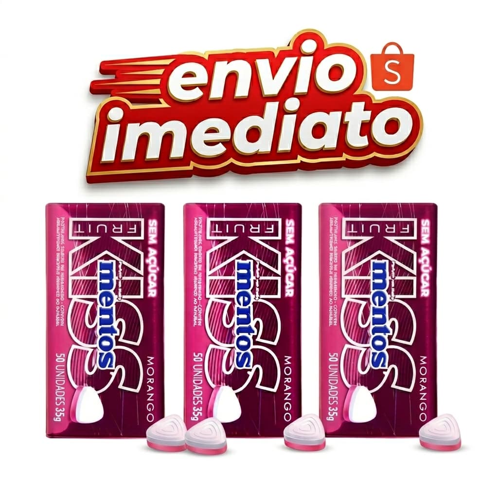 Kit 3 Mentos Kiss Lata Sabor Morango - Pastilhas Sem Açúcar