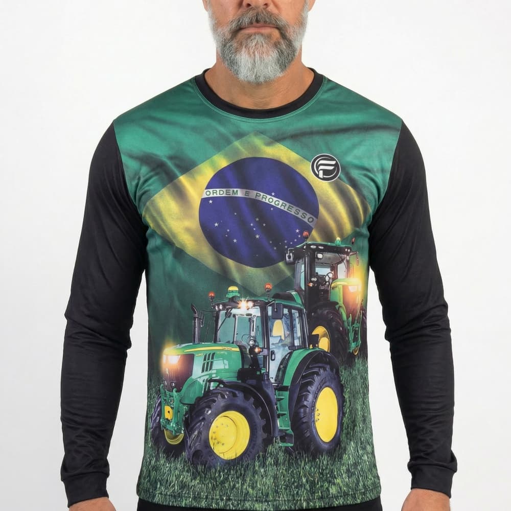Camisa do Agro Masculina UV Proteção Solar Brasil Agropecuária Camiseta Fazenda Bruto Trator