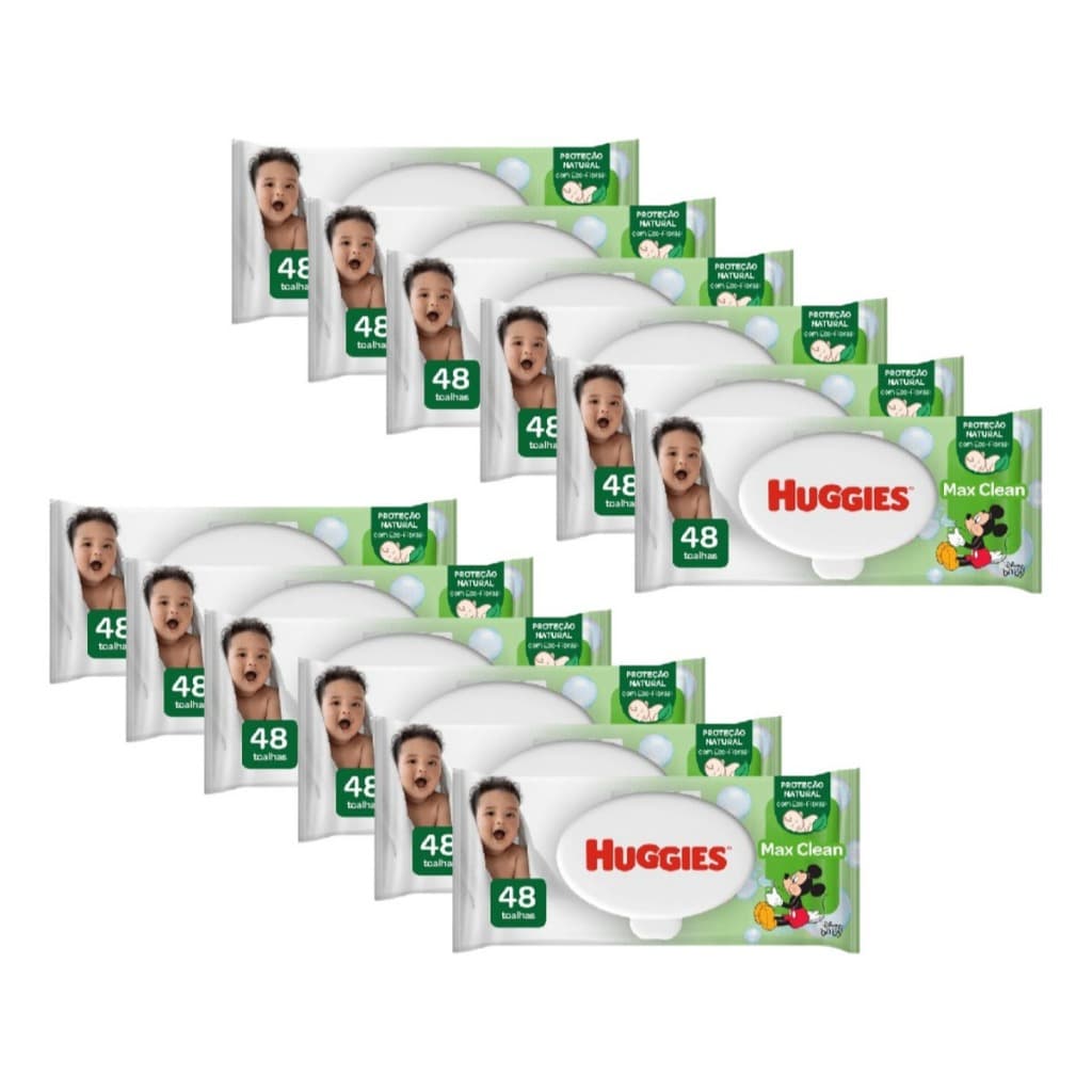Kit 12 pacotes de Lenço Umedecido Toalhinhas Umedecidas Huggies 48 unidades cada