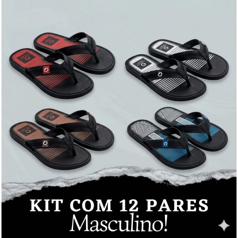 Kit 12 Pares Chinelo masculino Cartago adulto Atacado Para revenda Promoção 37 ao 44
