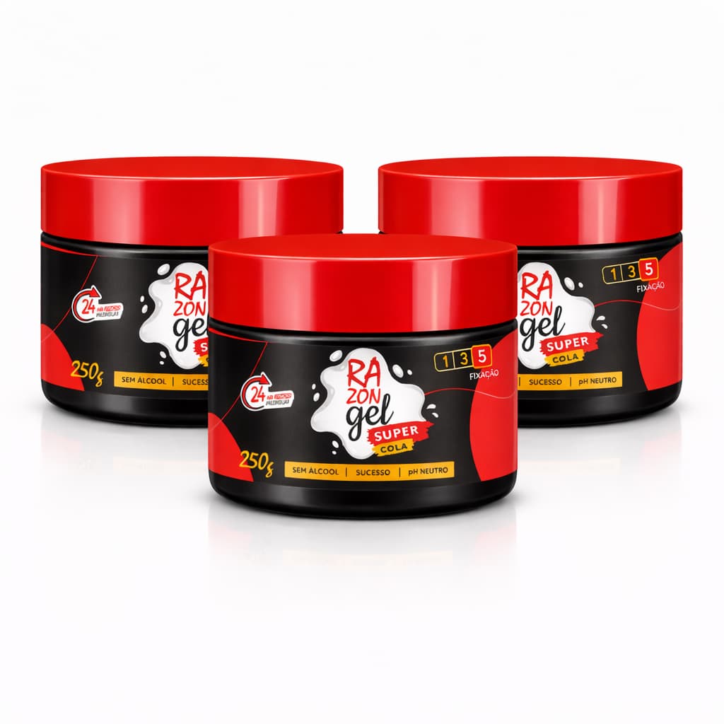 Kit 3 Gel Cabelo Super Cola de Alta Fixação 250g - Razon Cosméticos