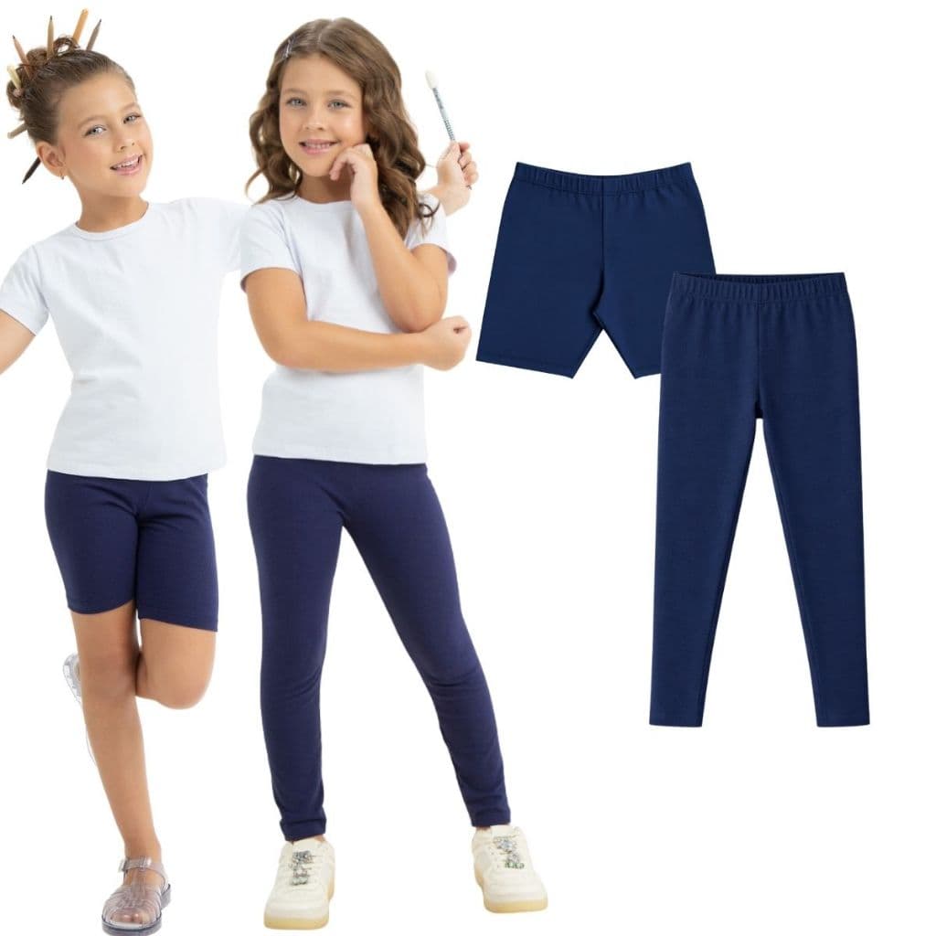Kit 2 Peças Calça Bermuda Legging Cotton Uniforme Escolar Infantil Menina Tamanho 1 ao 16