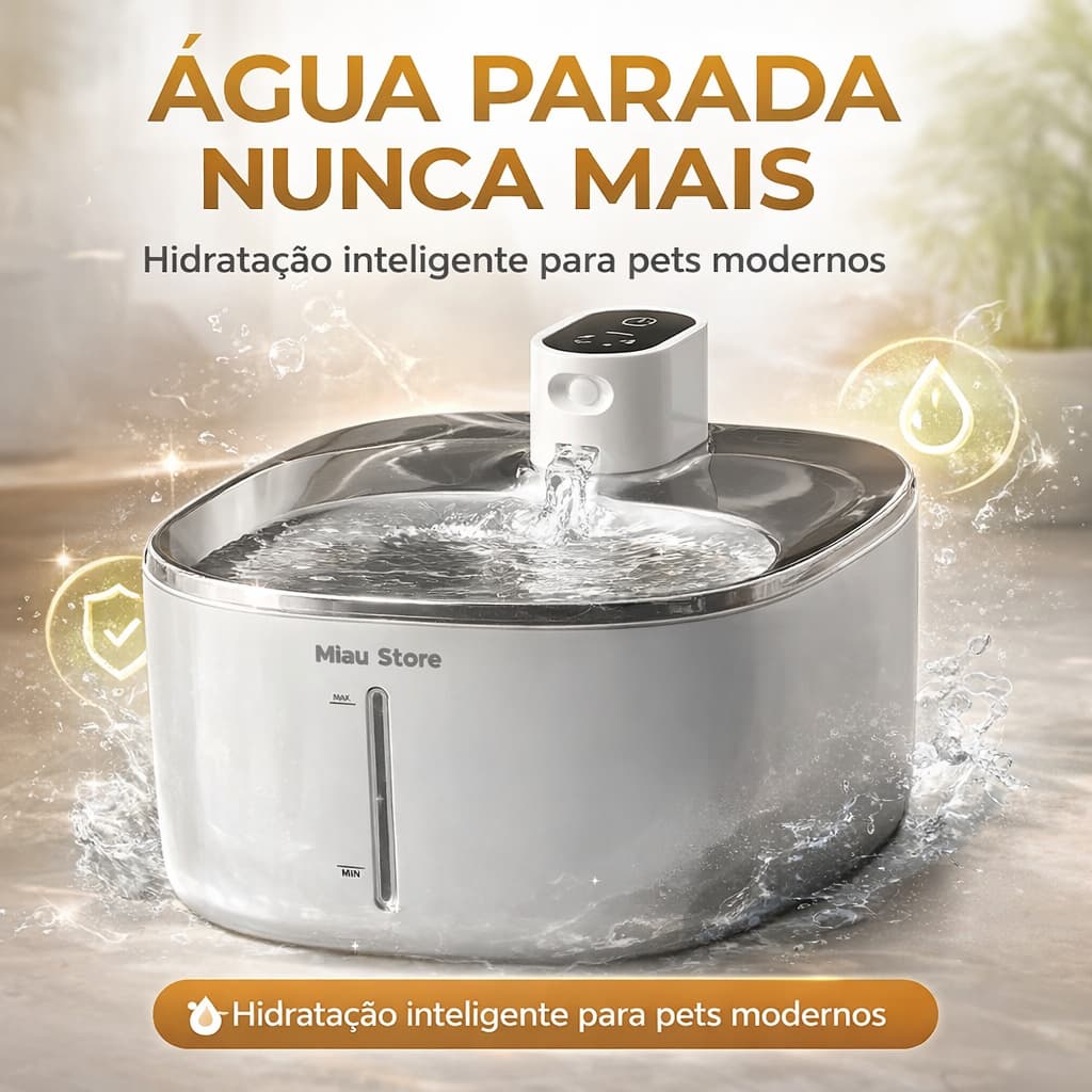 HydraFlow Luxe branco Fonte Pet Sem Fio Inox Automática Silenciosa Água Corrente Premium Gato e dog