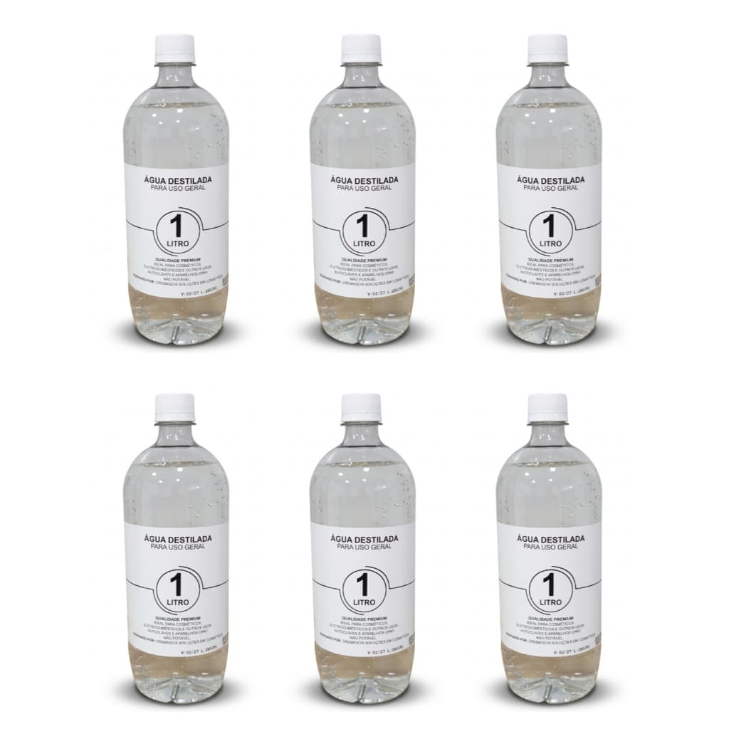 Kit Com 6 Água Destilada 1 Litro Ultra Pura Para Laboratório Industrias Autoclave Cosméticos