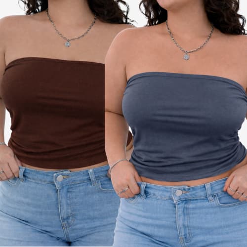 KIT 2 Top Tube Plus Size Feminino Tomara Que Caia Forro Duplo Sustentaçao Zero Transparencia