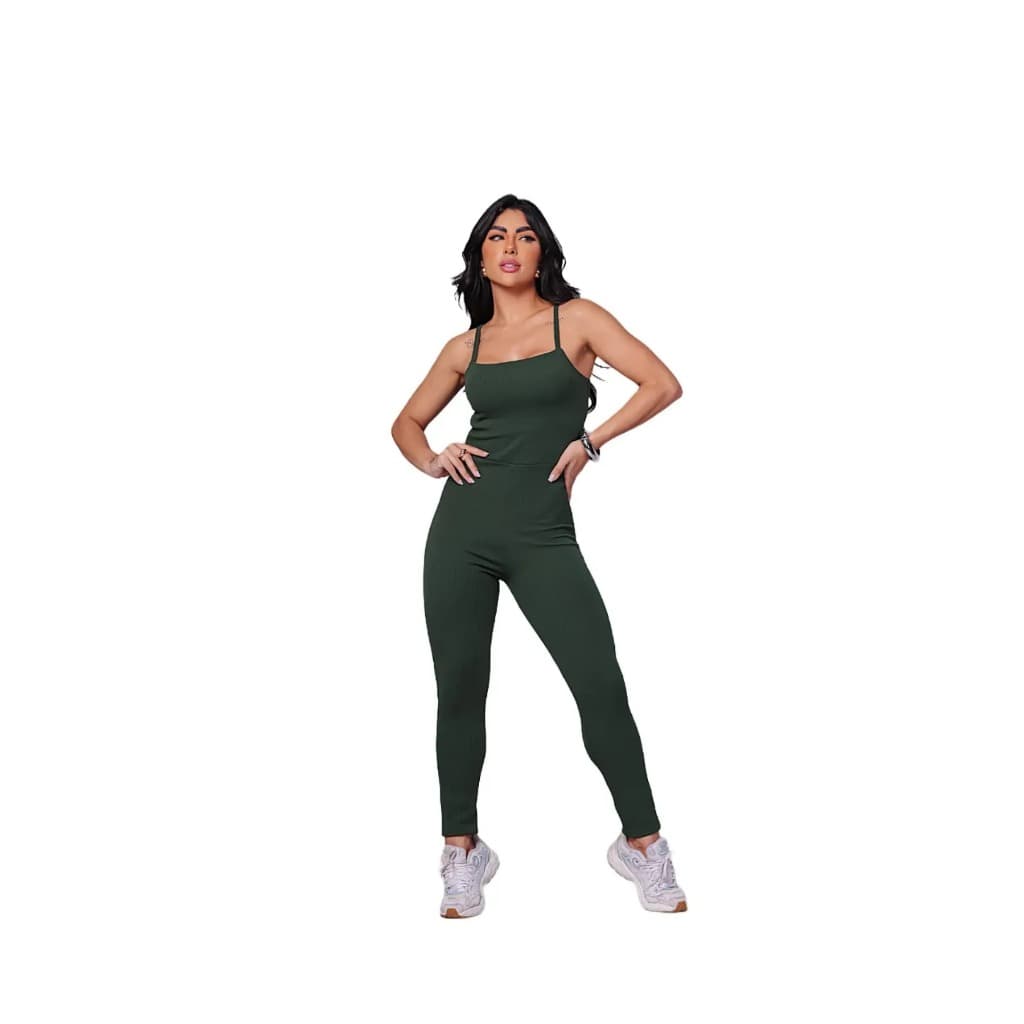 Macacão Feminino Longo Canelado Anarruga Com Elastano Modelador Premium Basico Coringa Tirinha