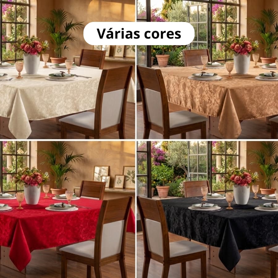 Toalha de Mesa Jacquard Luxo Vários Tamanhos 4 6 8 Lugares Tecido Grosso Sofisticado Elegante