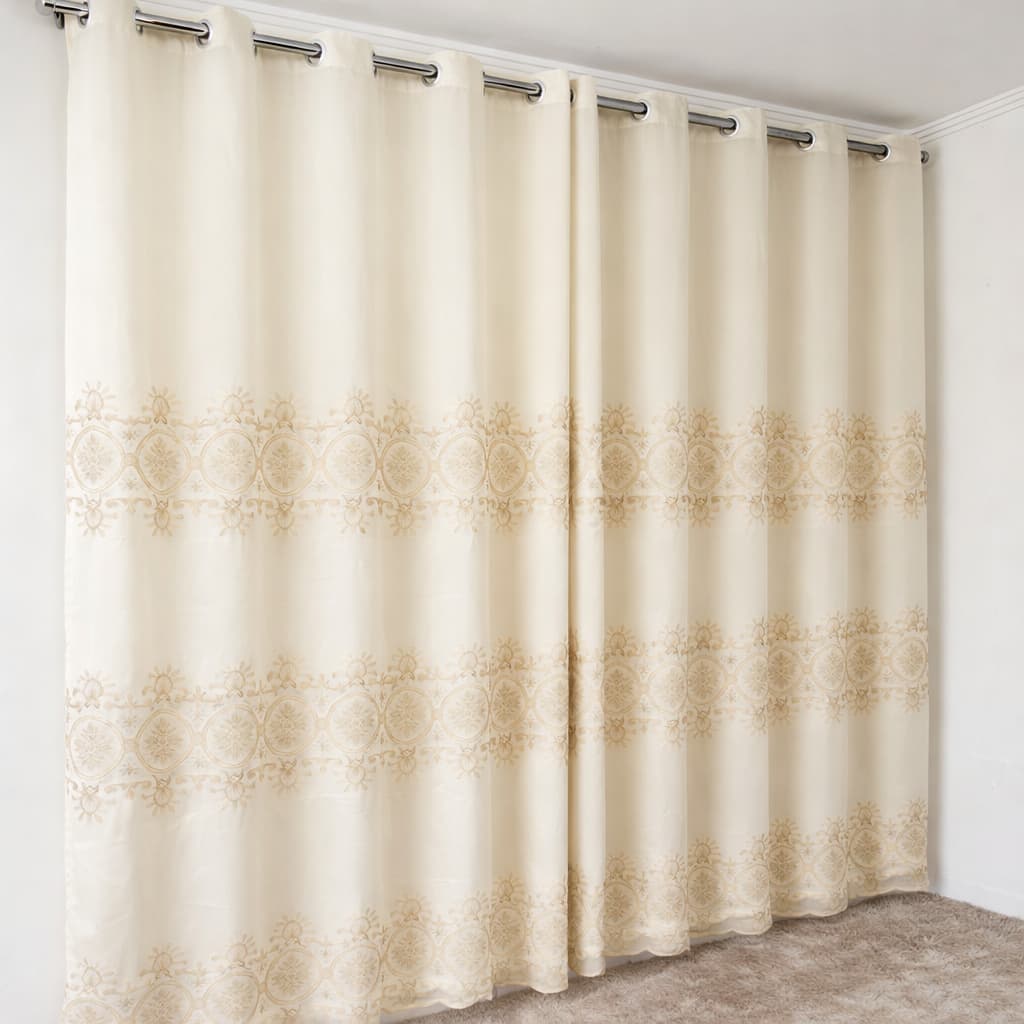 Cortina Bordada 4,00x2,60 Com Forro Microfibra Ilhós Cromado