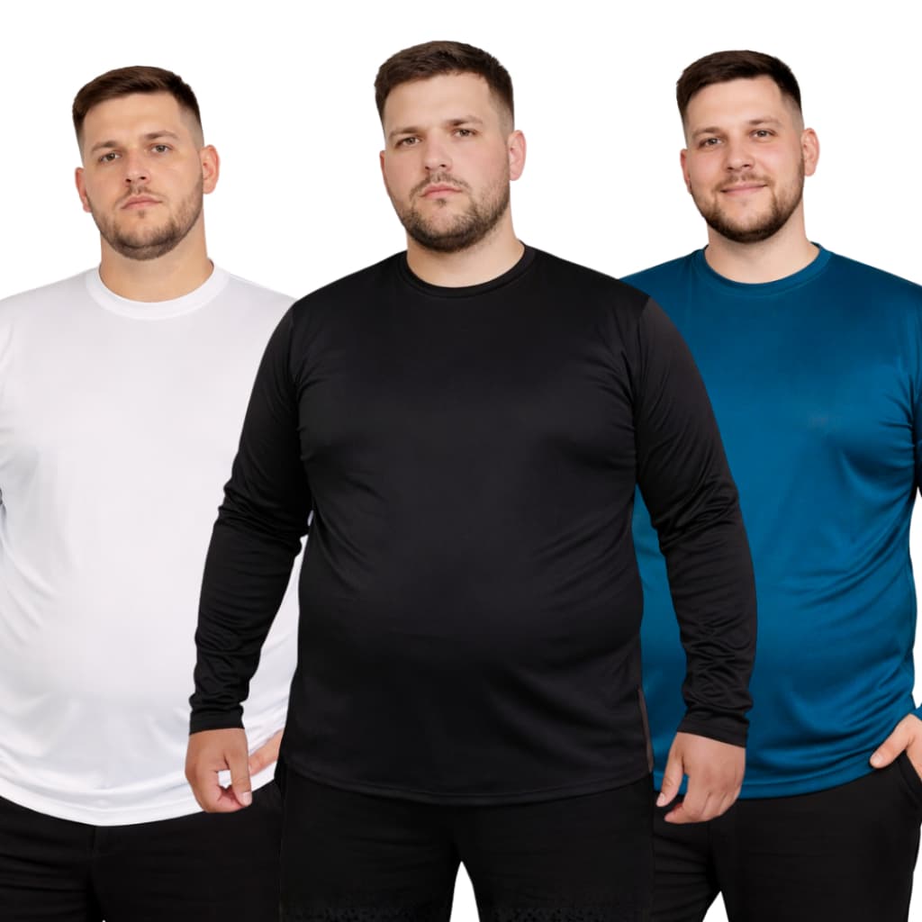 Kit 3 camisa masculina plus size G1 ao G4 blusa manga longa camiseta malha fria