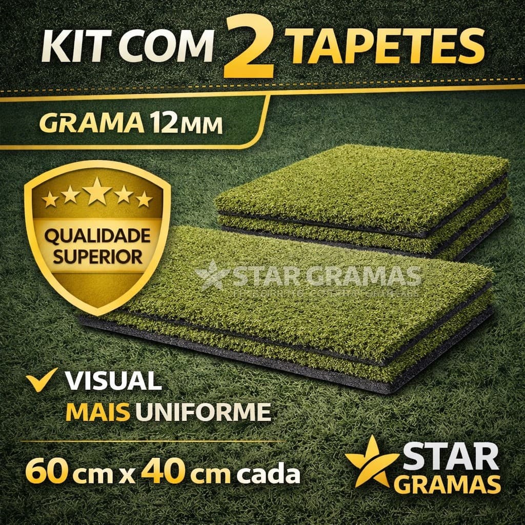 KIT 2 TAPETES DE GRAMA SINTÉTICA 60x40 CM – BASE ANTIDERRAPANTE – PARA PET, CRIANÇA, JARDIM E PLAYGROUND, SANITÁRIO