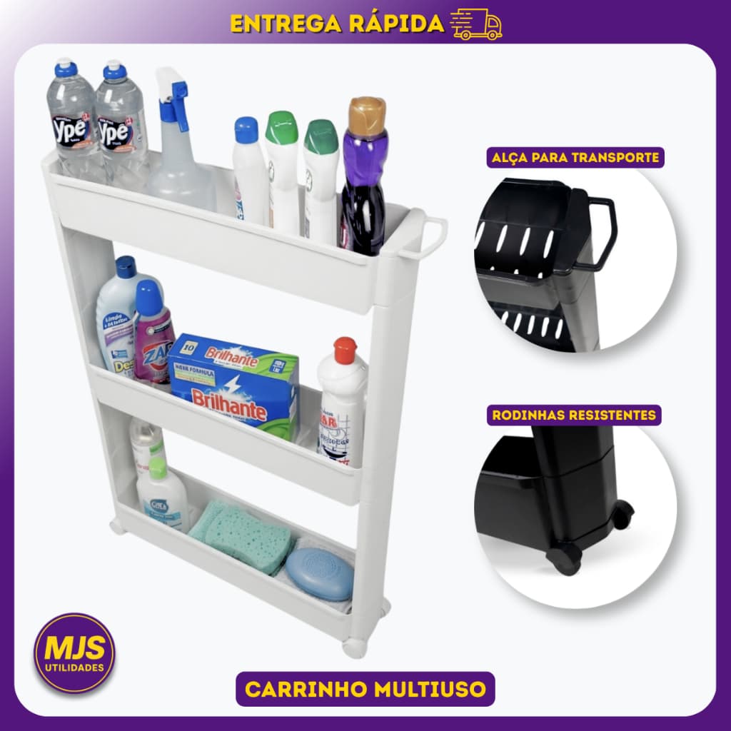 Organizador Multiuso Com Rodinhas Carrinho Armario Banheiro Lavanderia Cozinha Quarto Prateleiras