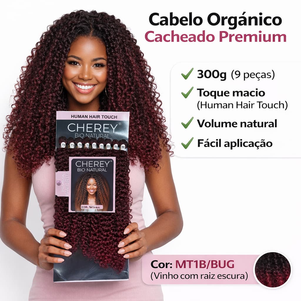 Cabelo Modelo Favorita Cacheado Bio Natural Cherey 300g 80cm Human Hair