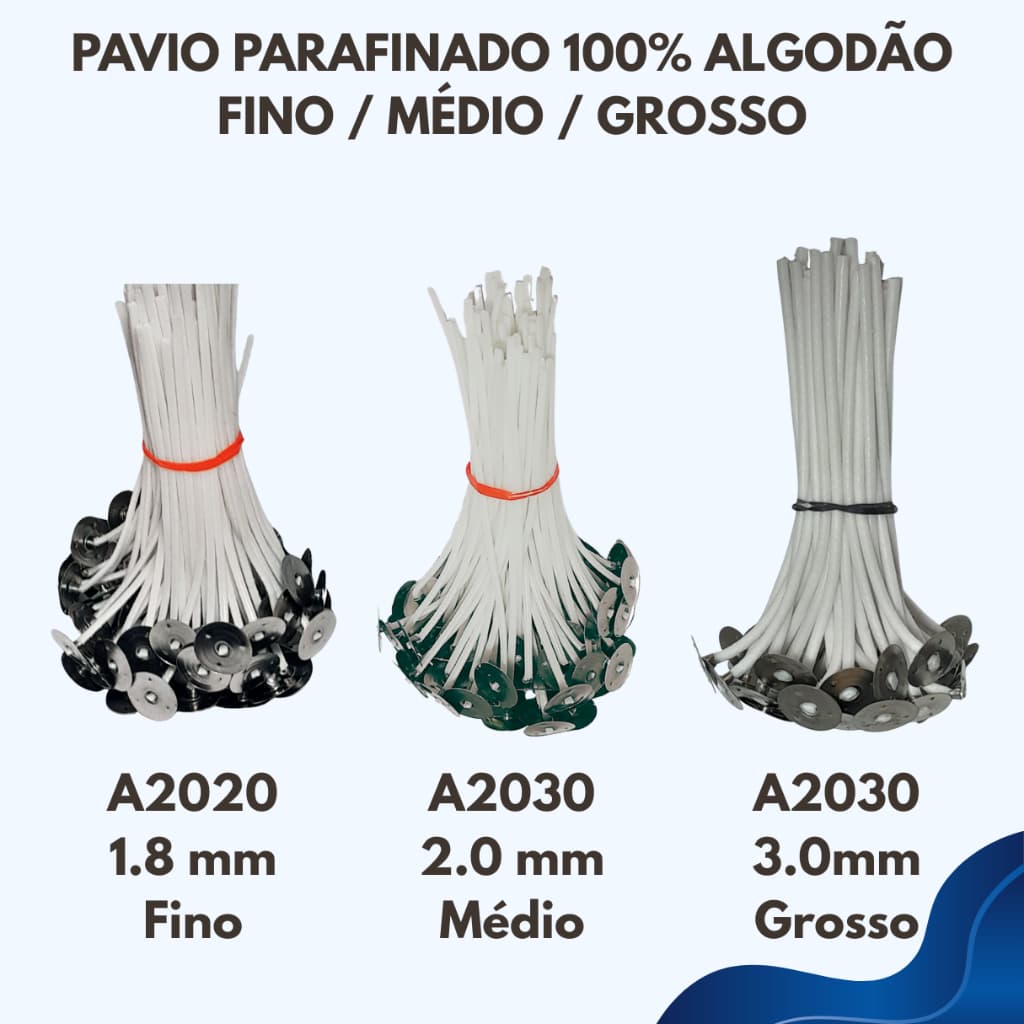 Pavio Parafinado p/ Velas Artesanais A2020/A2030/B2040 (escolha nas variações) - 10 unid
