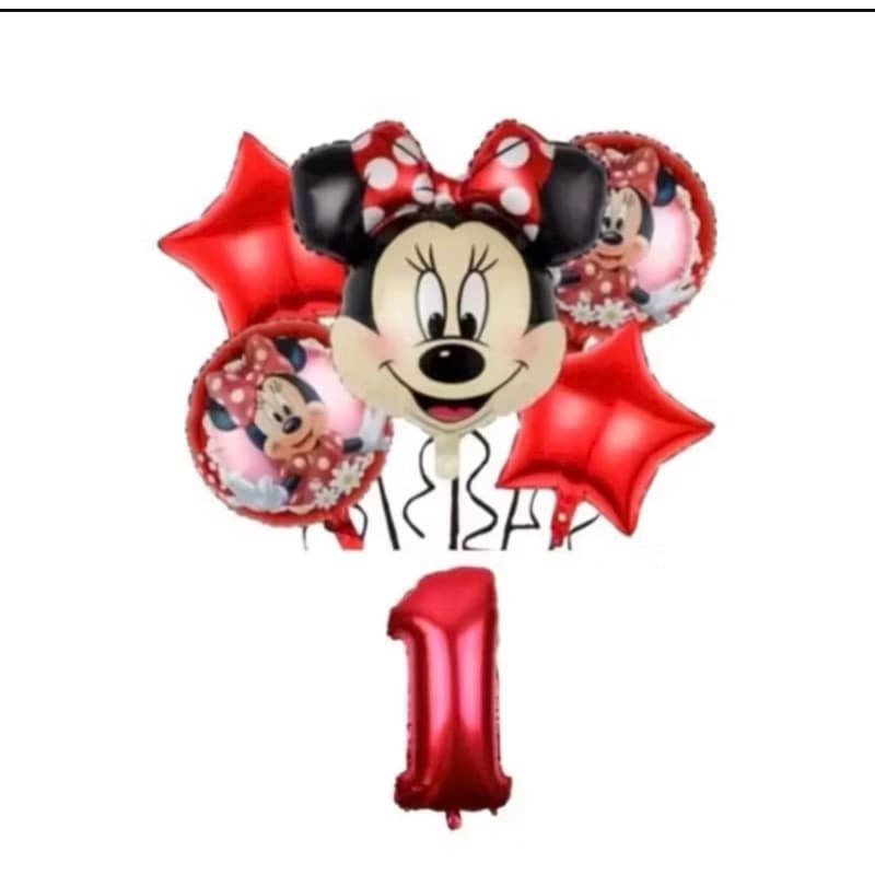 Kit C/6 Balão Metalizado Minnie/Minie Mouse/Cabeça/Redondo/Estrela/Decoracão