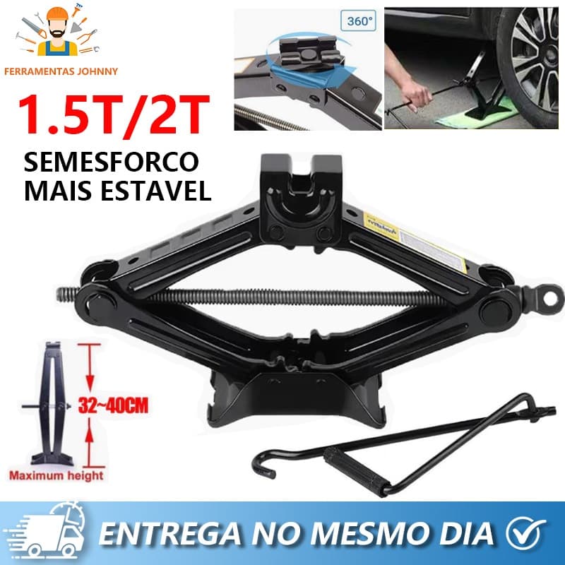 Macaco Sanfona de Carro Suporta 1500-2000 Kg Jacaré Universal Original para Troca de Pneu com chave