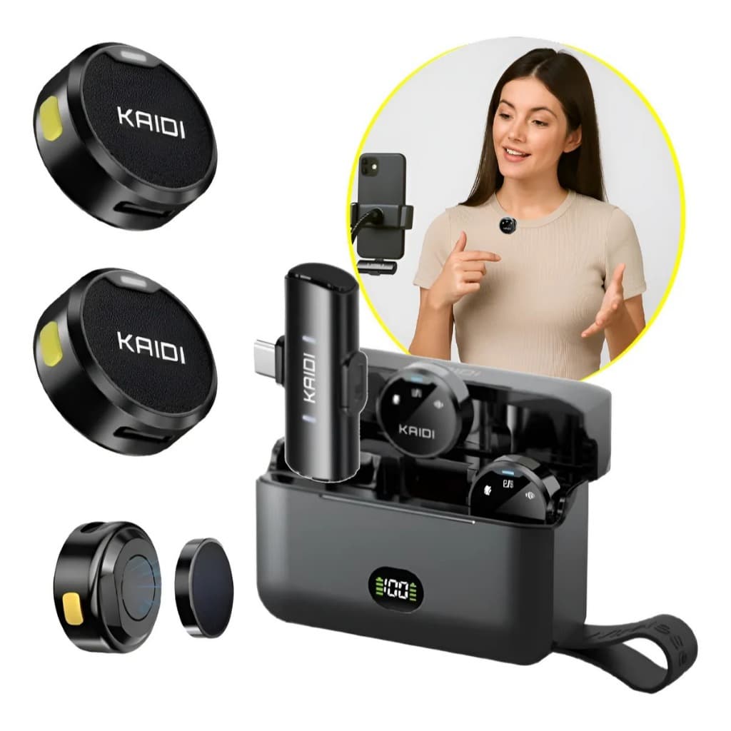 Microfone De Lapela Sem Fio Kaidi P4-a Para Iphone e Android, P4-C E P4-A Entrada tipoc e Light