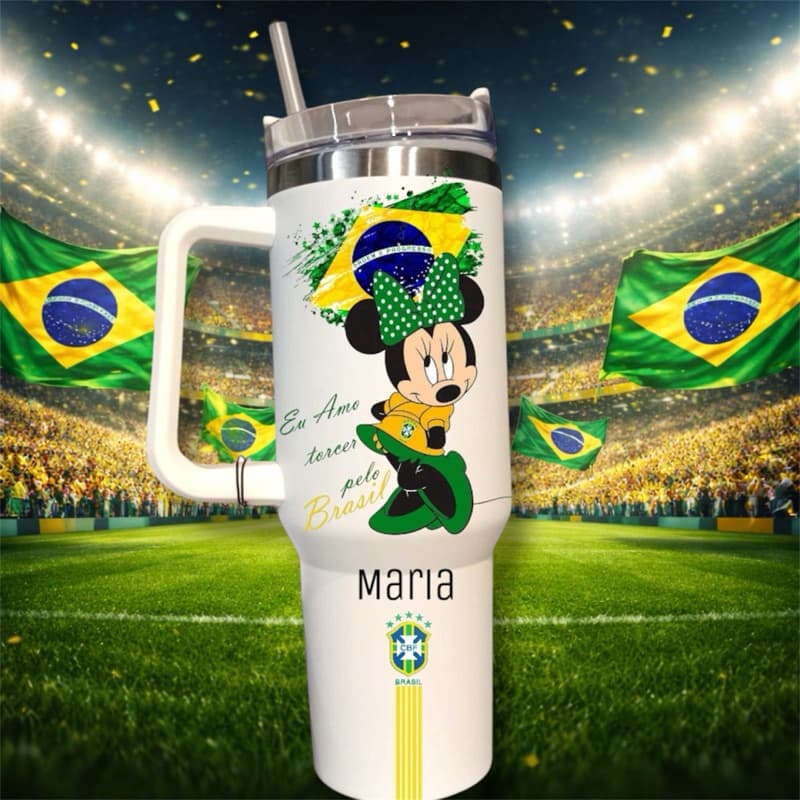 Copo térmico 1200 ml Minnie copa Brasil com nome personalizado