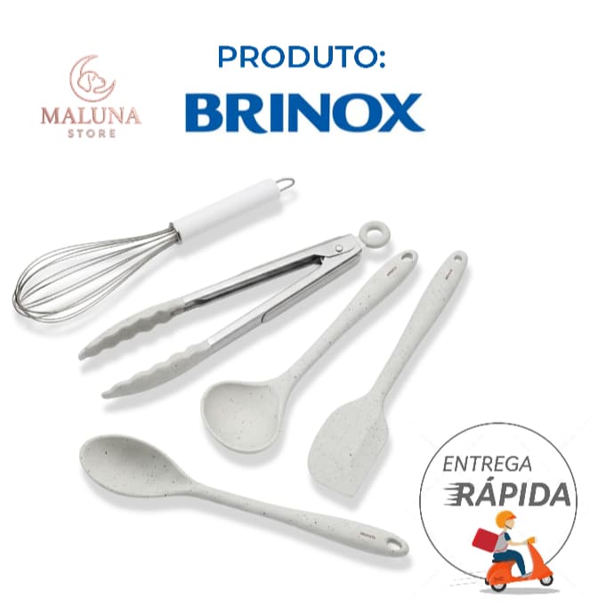 Kit Brinox Utensílios de Cozinha - Colher, Fouet, Espátula, Pegador Universal e Concha