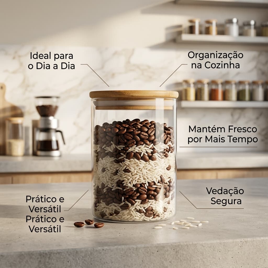 Pote com tampa de bambu 800ml vidro mantimentos hermético dia a dia