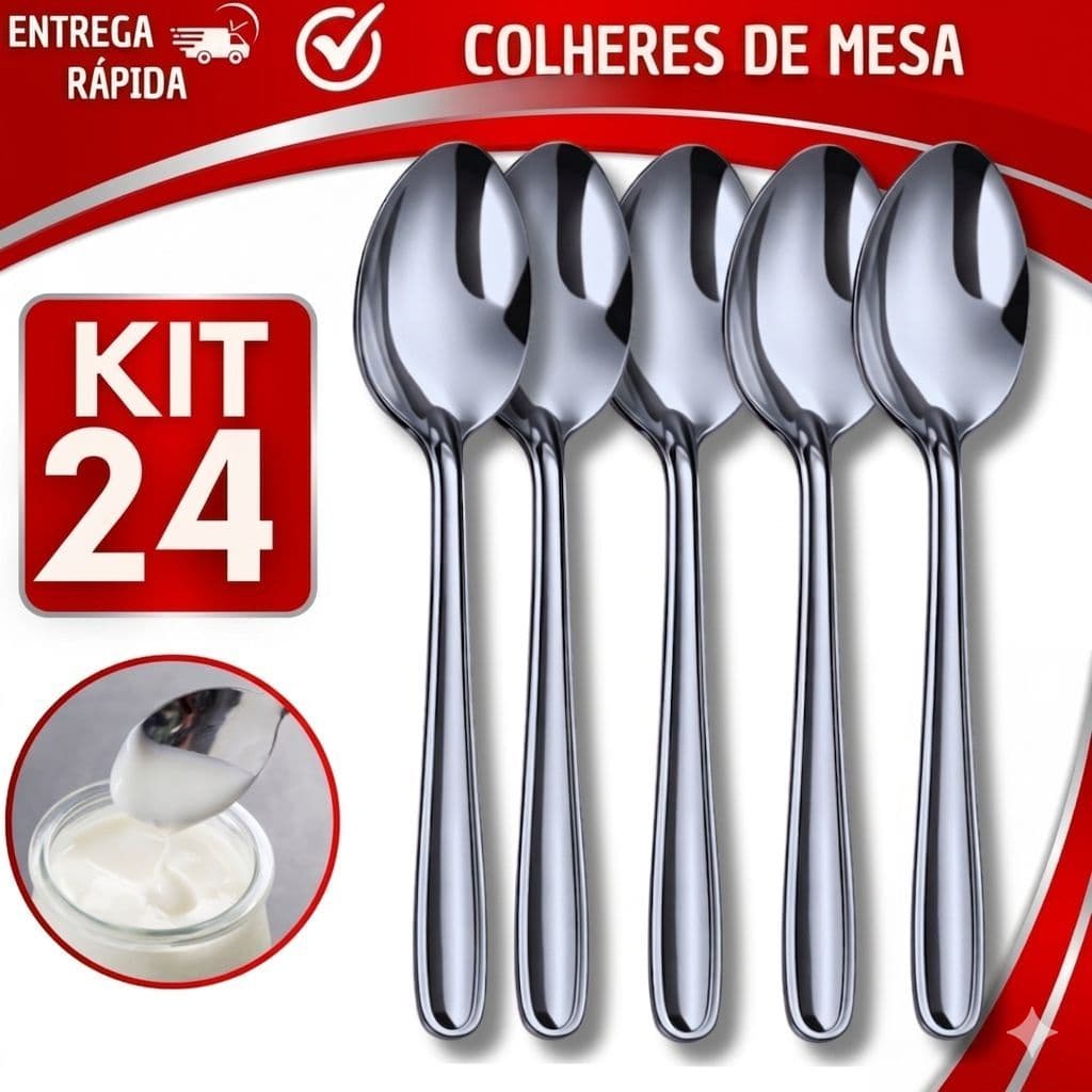 Kit 24 Colher de Mesa Inox Jogo de Talhares Cozinha Colheres de Sopa Refeição Talheres de Jantar Restauntes