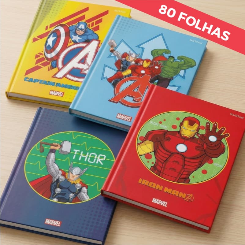 Caderno Vingadores 80 Folhas Capa Dura Brochura 1 Matéria Escolar Marve Super Herois