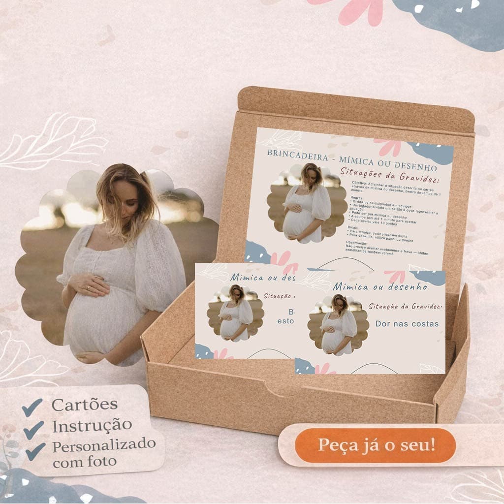 Brincadeira chá de bebê Mímica ou Desenho - Chá de Bebê - Chá de fralda - chá revelação personalizado com foto