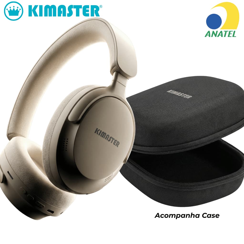 Fone De Ouvido  Bluetooth Sem Fio Headphone Kimaster 12hrs Bateria  Rádio FM Micro SD Cor Bege