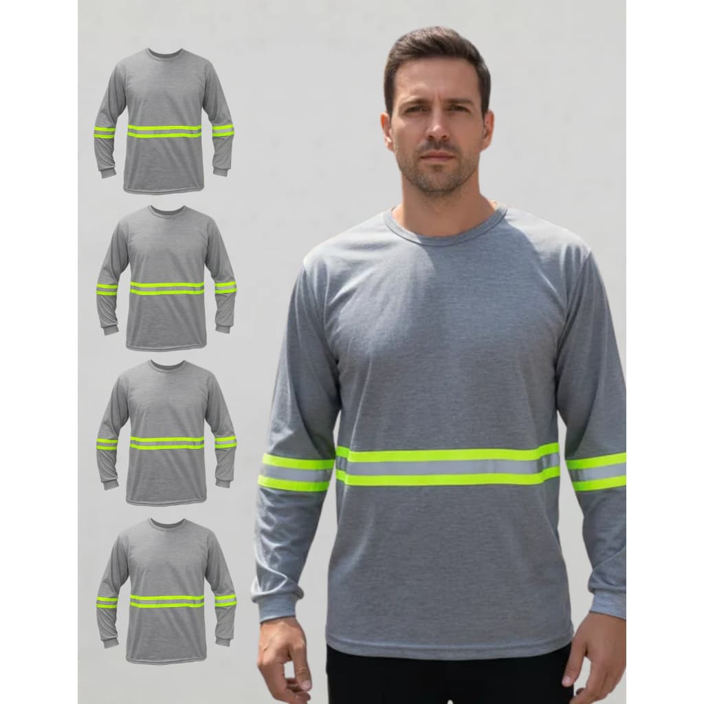 Kit 4 Camisetas Manga Longa Com Faixa Refletiva Malha Fria Trabalho Uniforme Obra Rodovia