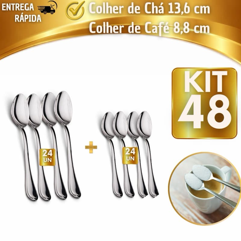 Kit 12/24/36 Colheres de Mesa Inox Polido Resistente Não Enferruja Cozinha