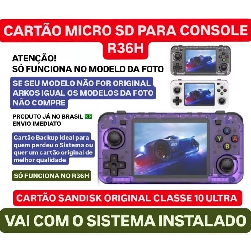 Cartão com Sistema Arkos + 18 Mil Jogos para R36H Cartão Sandisk Original Classe 10