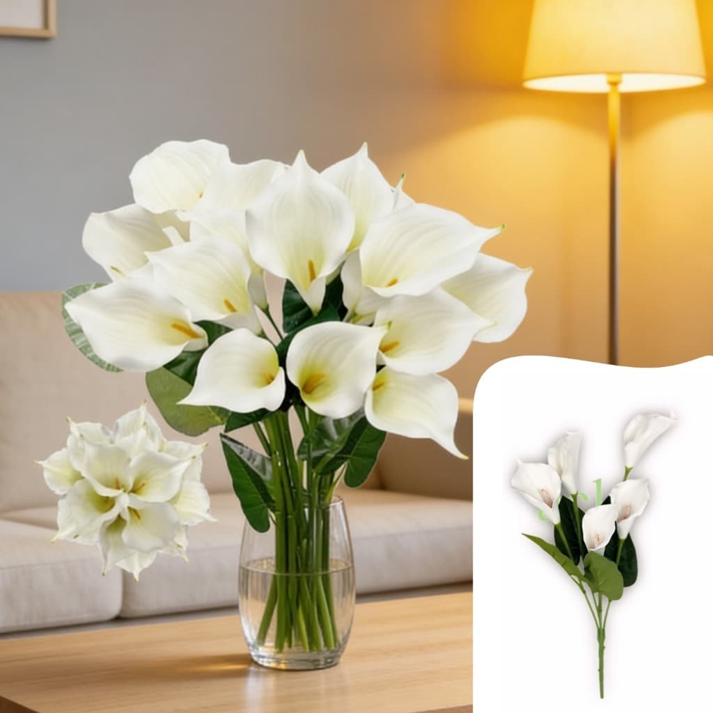 kit2 Buquês de Copo de Leite Artificial Emborrachado Toque Real p/ Decoração Arranjo Casa Casamento