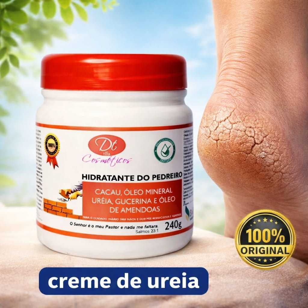 Creme hidratante do pedreiro para os pes com ureia glicerina cacau oleo de amendoas tamanho variados