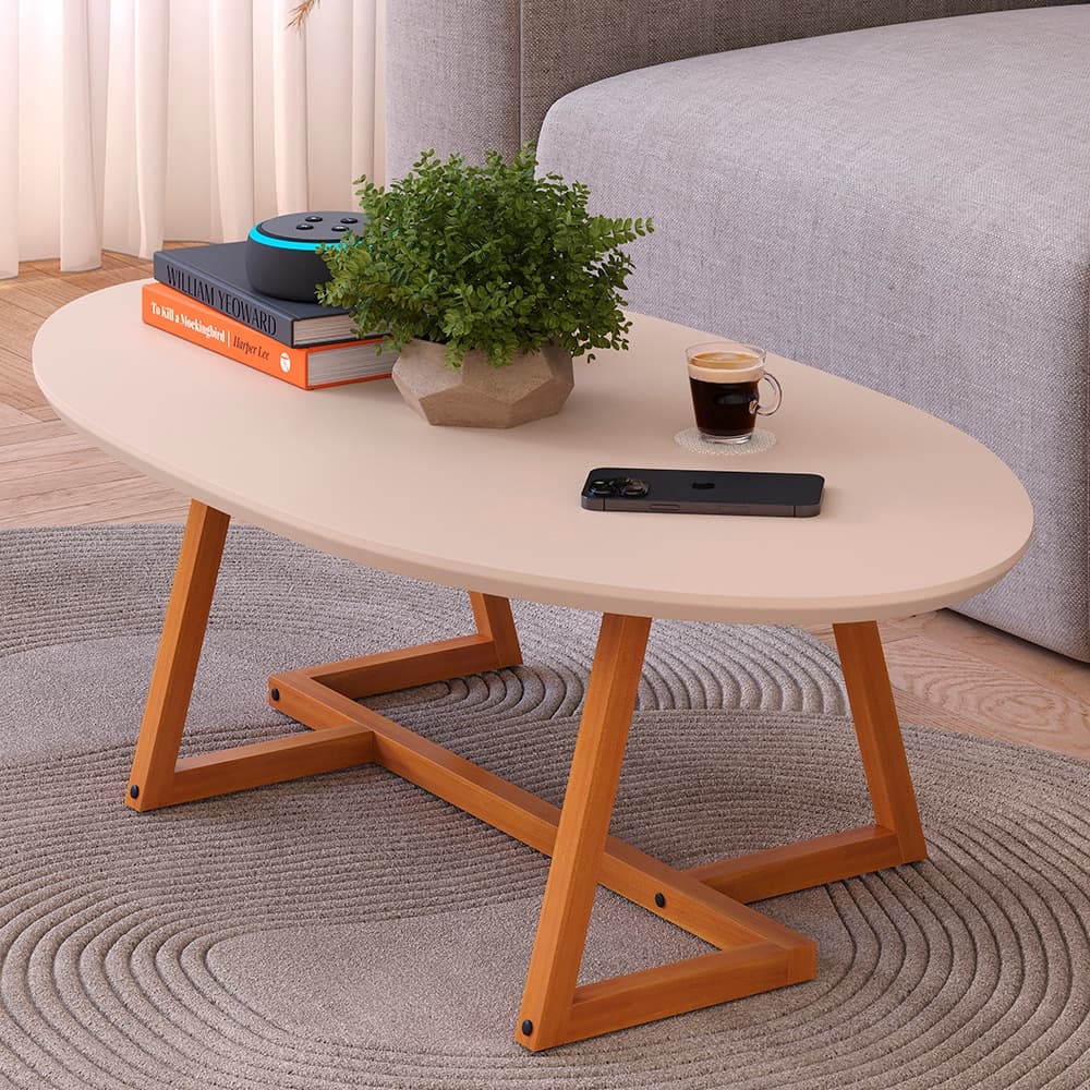 Mesa de Centro Stillo Classico Oval Sala Hall pés madeira diversas cores