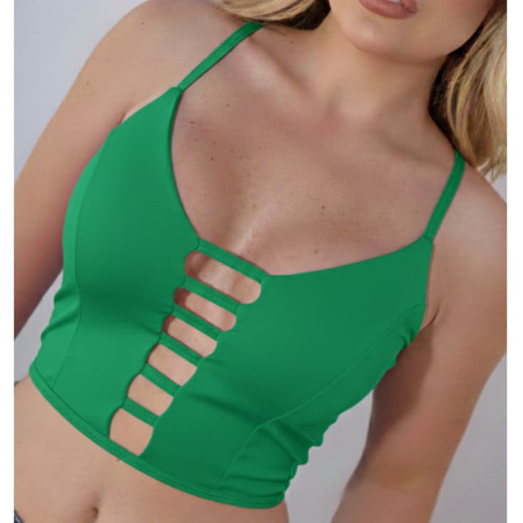Top Decote Vazado Sensual Cropped Escadinha Suplex Feminino Regata Alcinha Com Bojo Moda Gringa