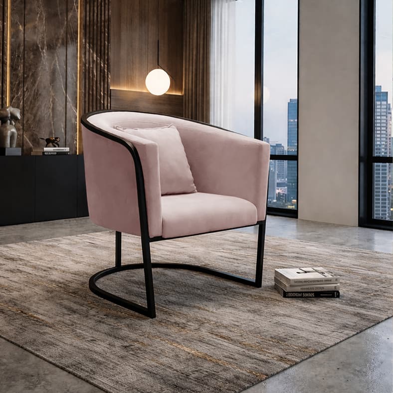 Poltrona Lavínia para Sala Recepção Escritório Salão - Poltrona Luna Decorativa Luxo Base de Ferro Preto Moderno