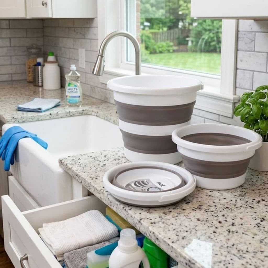Balde Retrátil 10L Silicone: Uso Doméstico e Lazer p/ Dona de Casa e Viajante - Compacto p/ Armário e Carro