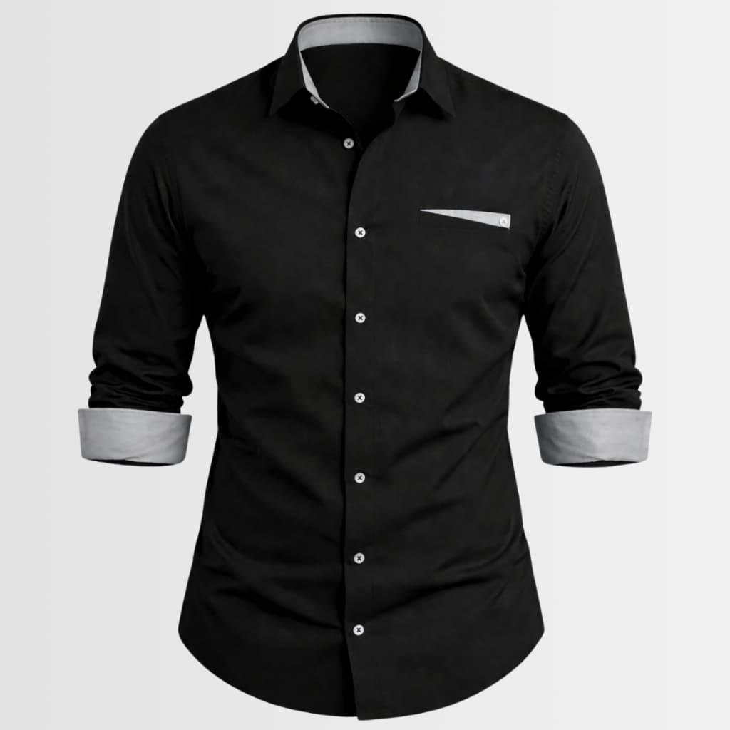 Camisa Masculina Preta Manga Longa Social Slim Fit M'ns