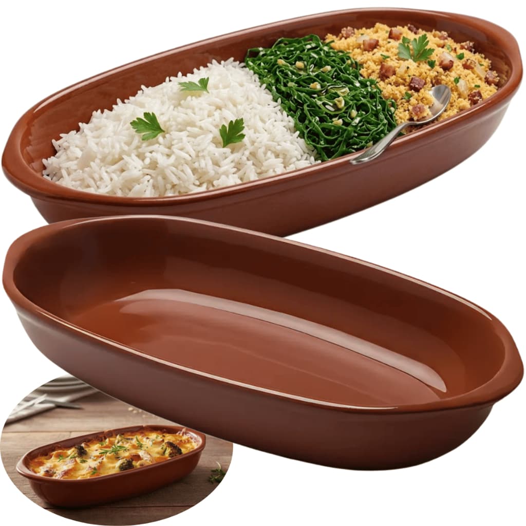 Refratário Porcelana Oval 940ml Marrom para Gratinar Forno Louça Cozinha Resistente