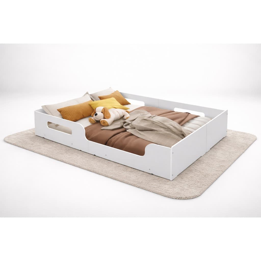Cama Montessoriana Casal Infantil com Proteção Lateral em MDF