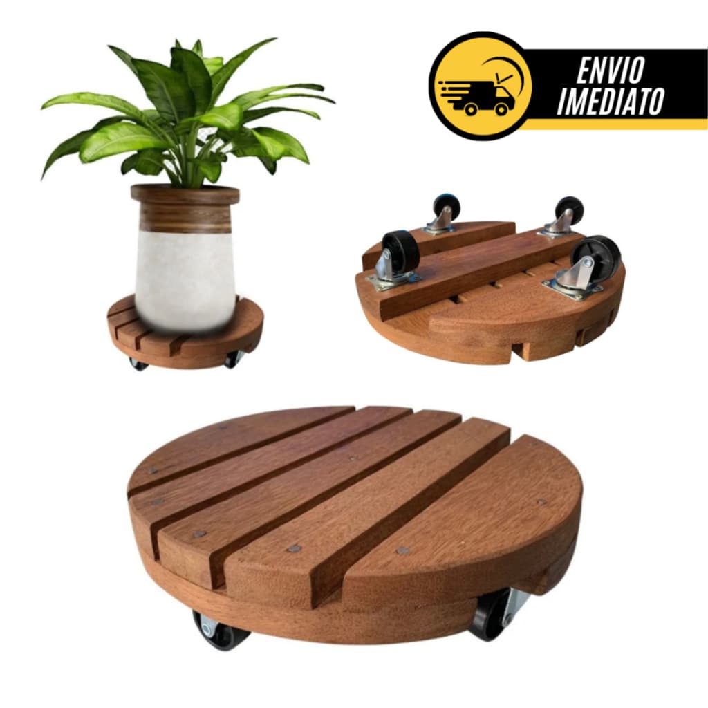 Suporte Para Botijão De Gás Vaso De Planta Com Rodinha Redondo Até 80kg Madeira 30cm - Promoção
